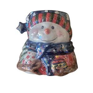 Christmas Jolly Snowman Ceramic Candle Style Eyes by Baum Bros Never used! VTG